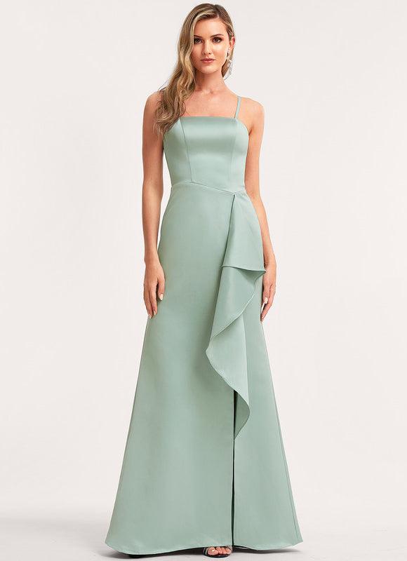 Robe Demoiselle D'Honneur Satinée Vert Deau