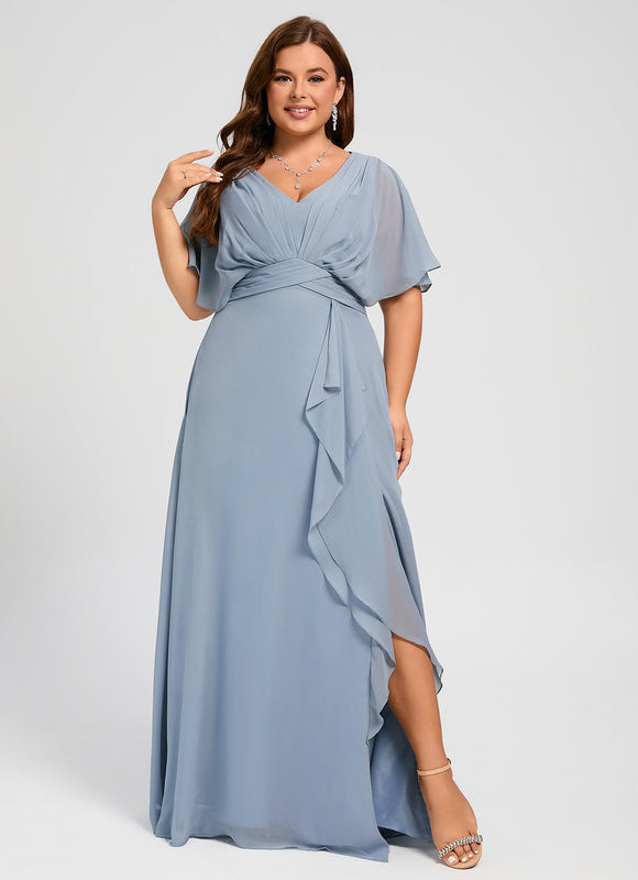 Robe Demoiselle D'Honneur À Volants Rose Pâle - gallery 7