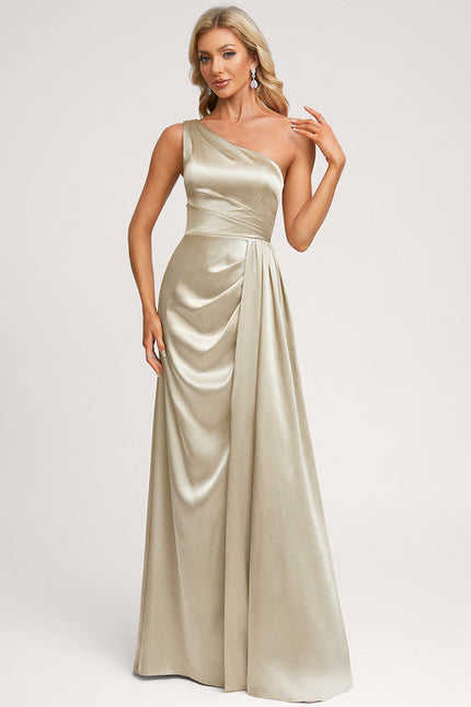 Robe Demoiselle D'Honneur Satinée Asymétrique Bleue