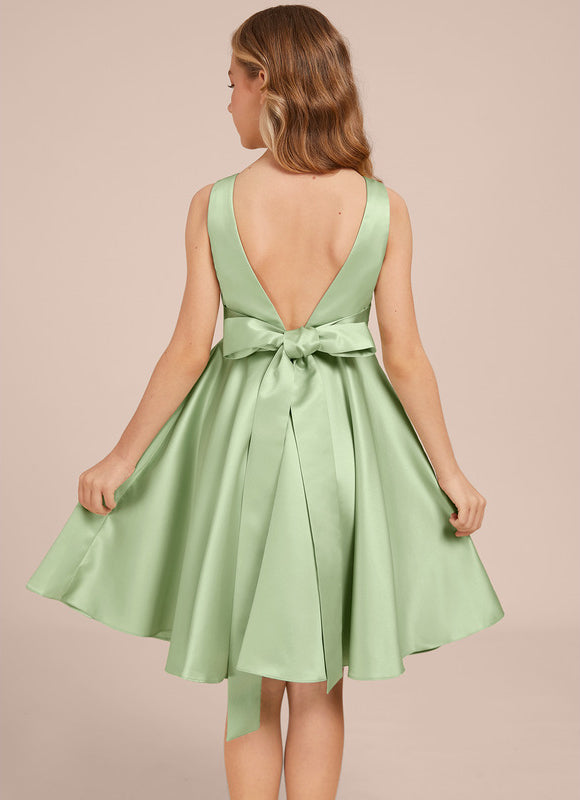 Robe Demoiselle D'Honneur Satin Vert Pastel - gallery 2