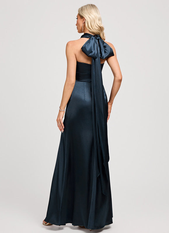 Robe Demoiselle D'Honneur Élégance Marine Satinée - gallery 3