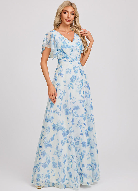 Robe Demoiselle D'Honneur À Volants Rose Pâle - gallery 1