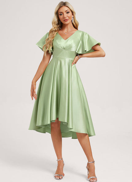 Robe Demoiselle D'Honneur Asymétrique Vert Tendre