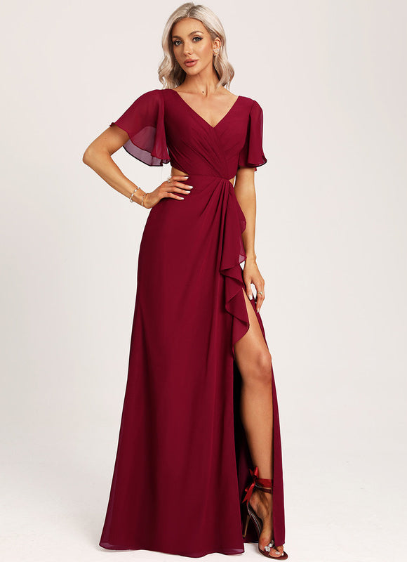 Robe Demoiselle D'Honneur À Volants Rose Pâle