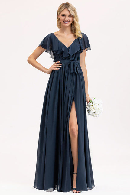 Robe Demoiselle D'Honneur Élégance Marine Flottante - gallery 1