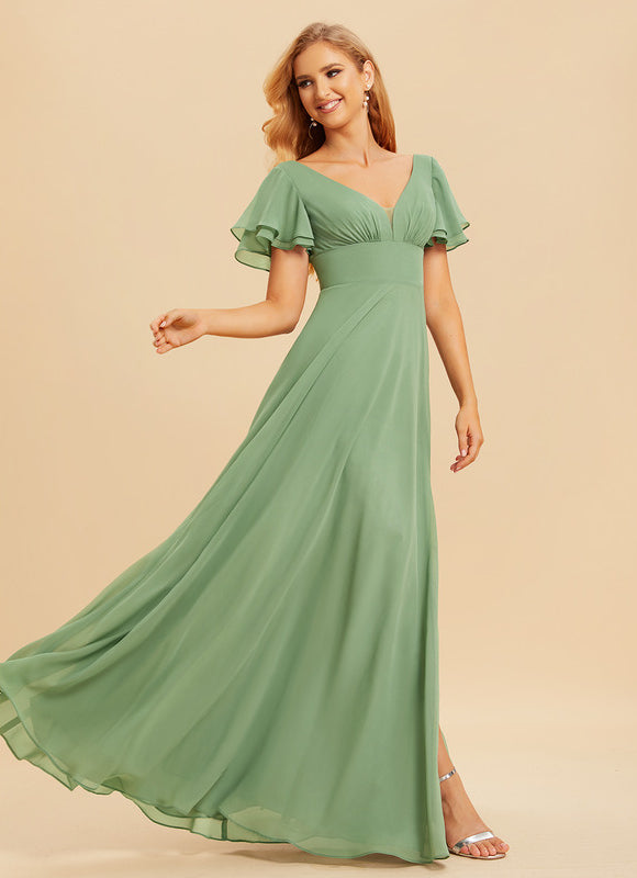 Robe Demoiselle D'Honneur À Volants Rose Pâle - gallery 2