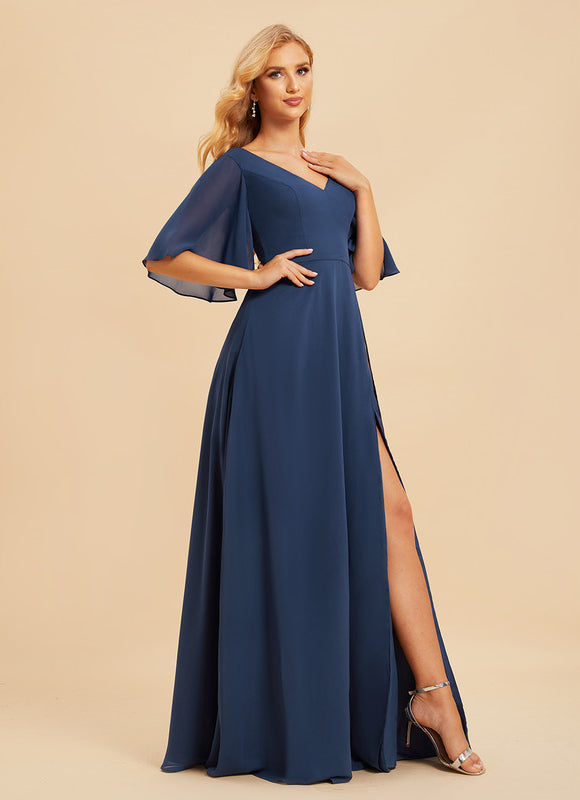 Robe Demoiselle D'Honneur Mousseline Beige - gallery 3