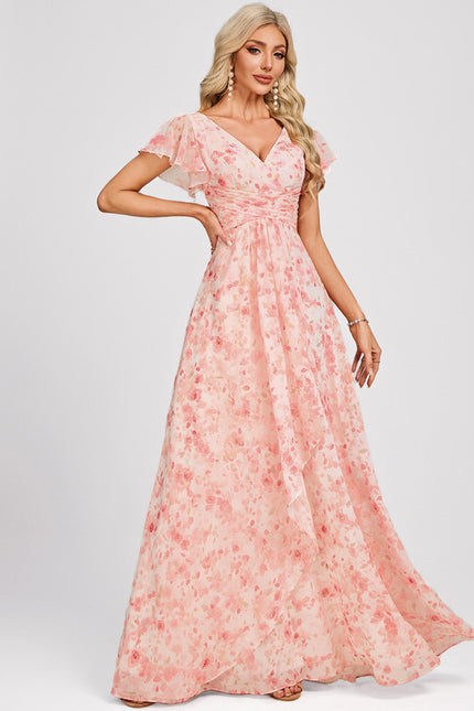Robe Demoiselle D'Honneur À Volants Rose Pâle