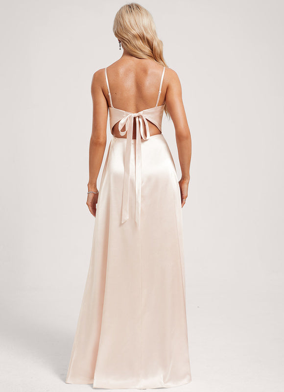 Robe Longue Demoiselle D'Honneur Rose Poudré - gallery 1