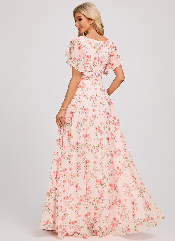 Robe Demoiselle D'Honneur À Volants Rose Pâle - gallery 5