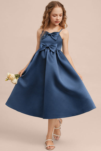 Robe Demoiselle D'Honneur Bleu Satin Élégant
