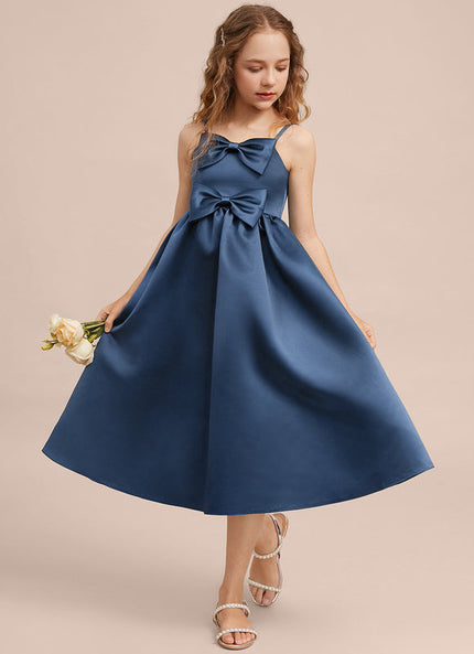 Robe Demoiselle D'Honneur Bleu Satin Élégant