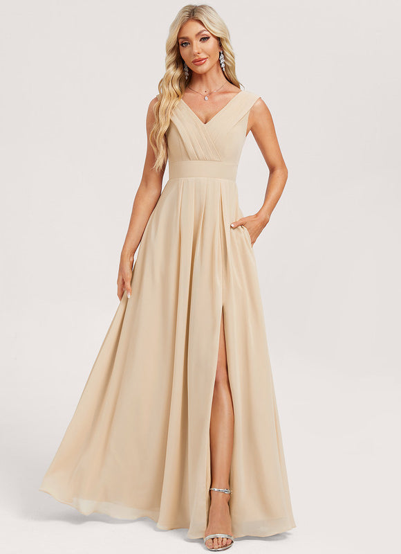 Robe Demoiselle D'Honneur Mousseline Beige