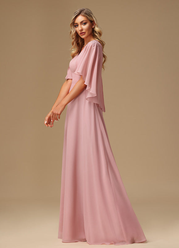 Robe Demoiselle D'Honneur Fluide Rose Pâle - gallery 5
