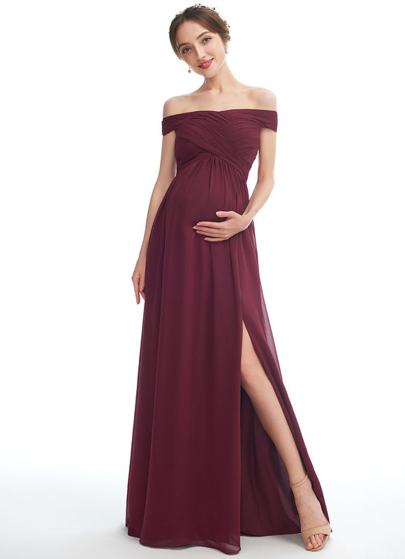Robe Demoiselle D'Honneur Chiffon Bordeaux - gallery 3