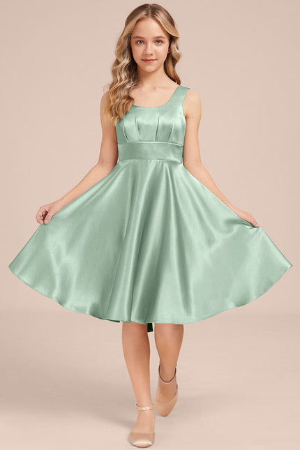 Robe Demoiselle D'Honneur Satinée Verte Douce - gallery 1