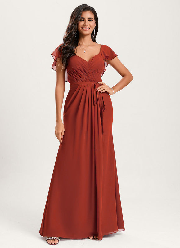 Robe Demoiselle D'Honneur À Volants Rose Pâle - gallery 5