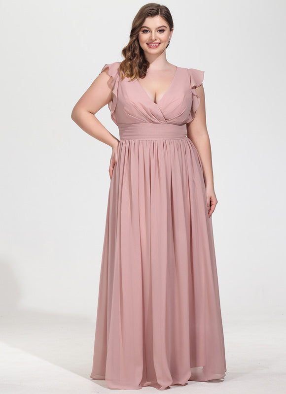 Robe Demoiselle D'Honneur À Volants Rose Pâle - gallery 8