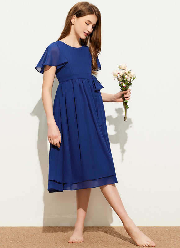 Robe Demoiselle D'Honneur Bleu Flottant