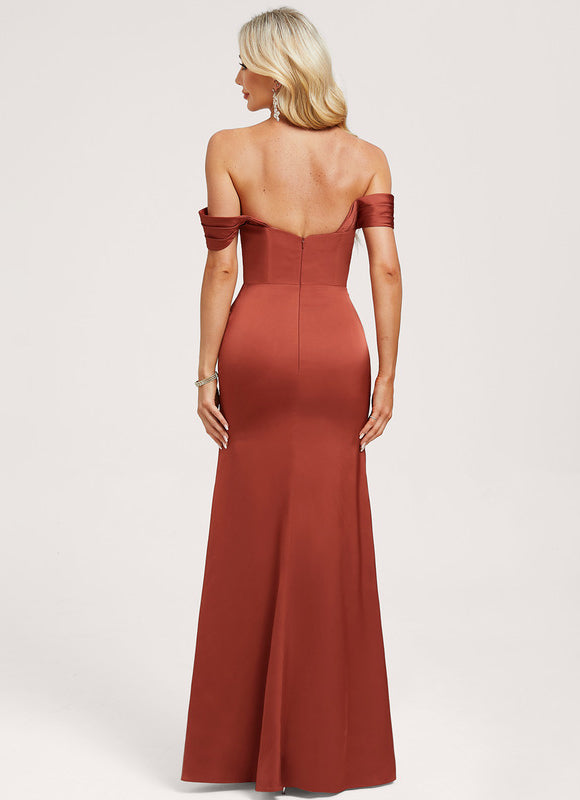 Robe Demoiselle D'Honneur Rouge Satiné Élégant - gallery 4