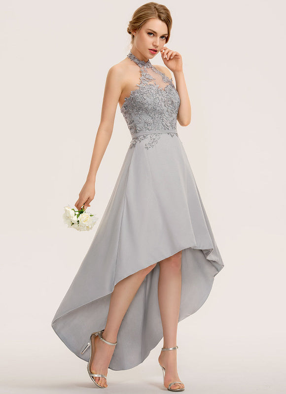 Robe Demoiselle D'Honneur Gris Élégant Flottant - gallery 3