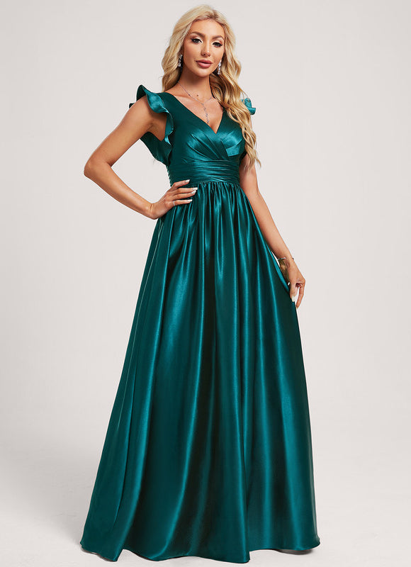 Robe Demoiselle D'Honneur Satin Vert Émeraude