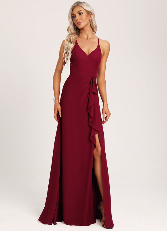 Robe Demoiselle D'Honneur Mousseline Beige - gallery 5