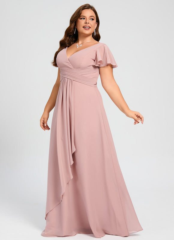 Robe Demoiselle D'Honneur À Volants Rose Pâle - gallery 5