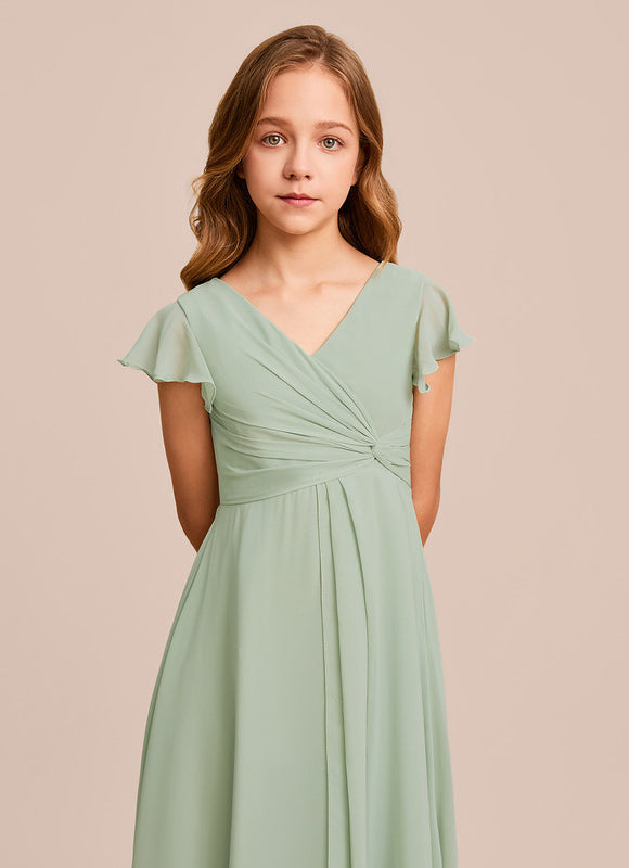 Robe Demoiselle D'Honneur Ailée Vert Pastel - gallery 1
