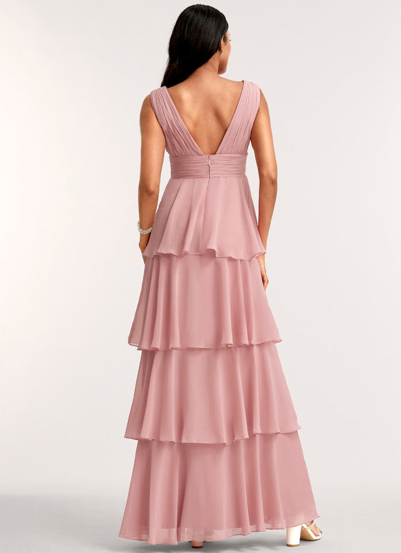 Robe Demoiselle D'Honneur Mousseline Beige - gallery 3