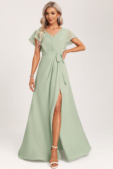 Robe Demoiselle D'Honneur À Volants Rose Pâle