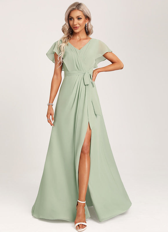 Robe Demoiselle D'Honneur À Volants Rose Pâle