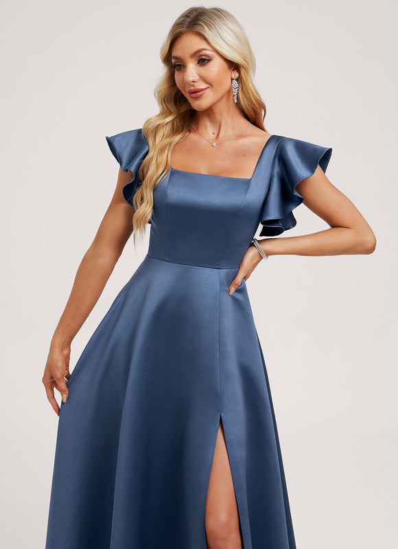 Robe Demoiselle D'Honneur Satinée Vert Deau - gallery 3