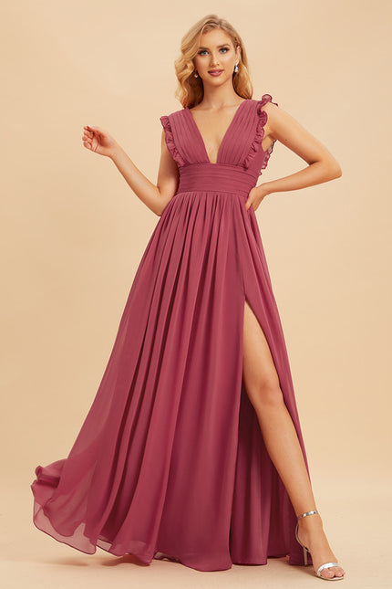Robe Demoiselle D'Honneur À Volants Rose Pâle