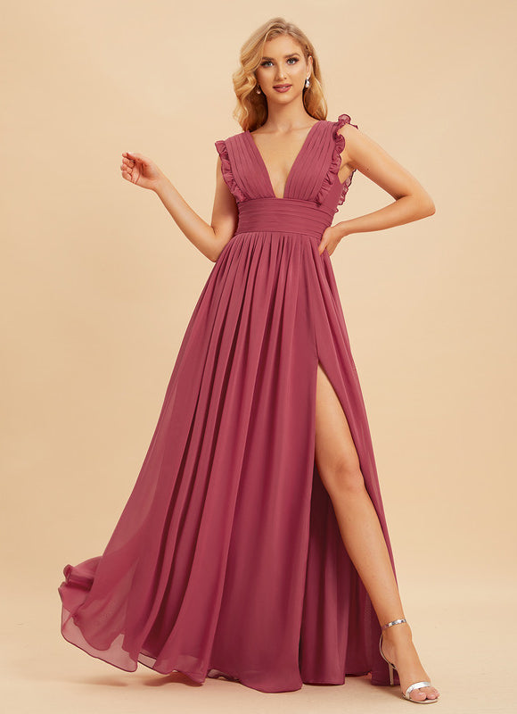 Robe Demoiselle D'Honneur À Volants Rose Pâle