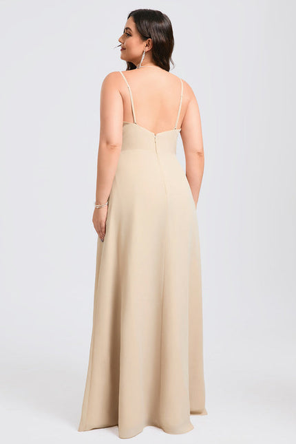 Robe Demoiselle D'Honneur Mousseline Beige - gallery 9