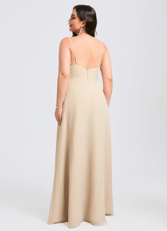 Robe Demoiselle D'Honneur Mousseline Beige - gallery 9