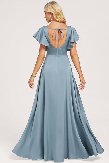 Robe Demoiselle D'Honneur Satin Aérien Bleu - gallery 4