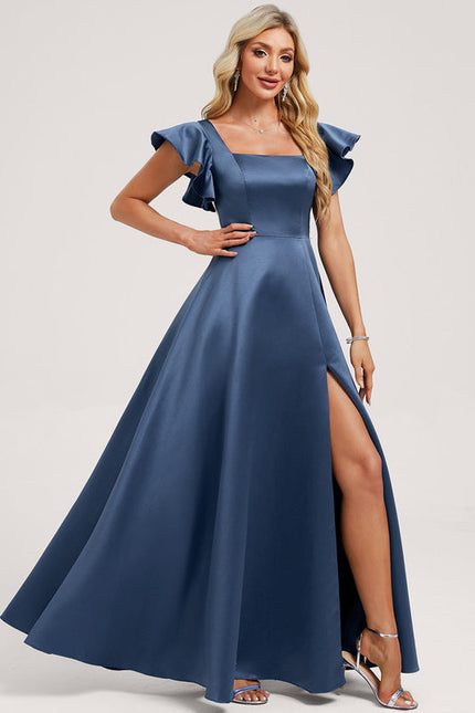 Robe Demoiselle D'Honneur Satinée Vert Deau