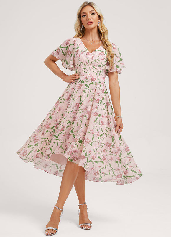 Robe Demoiselle D'Honneur Asymétrique Fluide