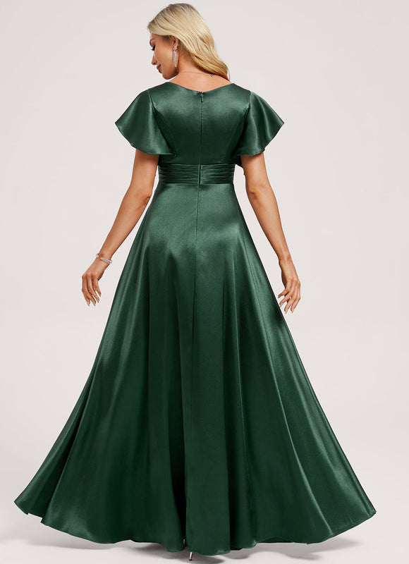Robe Demoiselle D'Honneur Satin Vert Émeraude - gallery 4