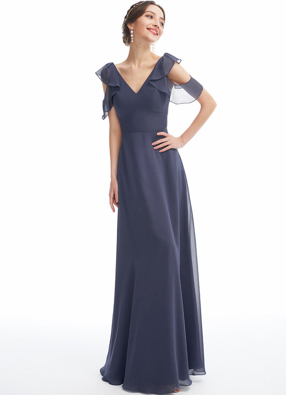 Robe Demoiselle D'Honneur À Volants Rose Pâle - gallery 1