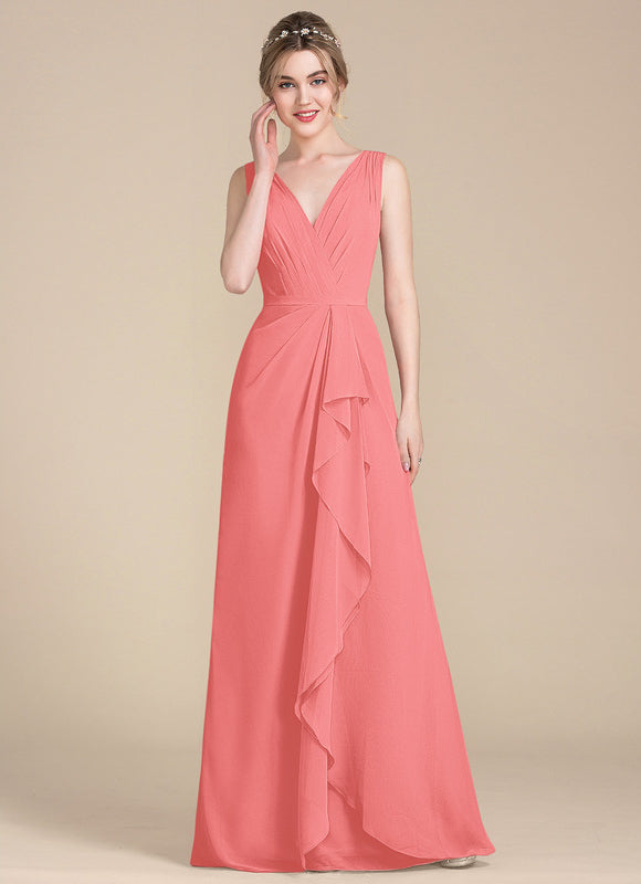 Robe Demoiselle D'Honneur À Volants Rose Pâle - gallery 7