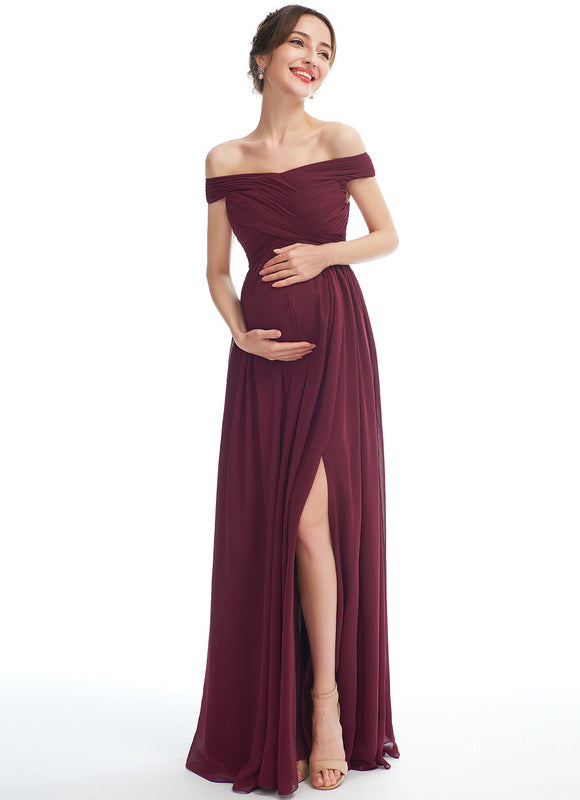 Robe Demoiselle D'Honneur Chiffon Bordeaux - gallery 1