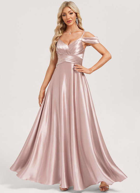 Robe Demoiselle D'Honneur Satin Rose Poudré - gallery 2