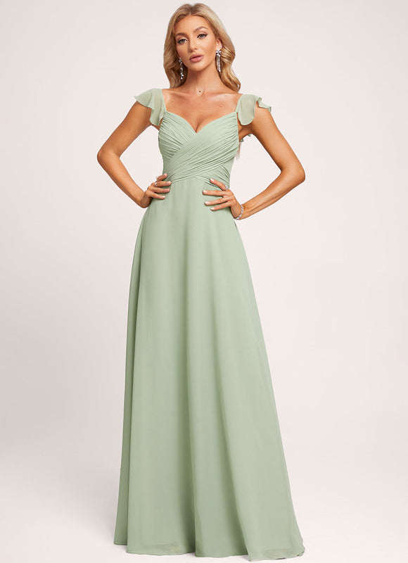 Robe Demoiselle D'Honneur À Volants Rose Pâle - gallery 1