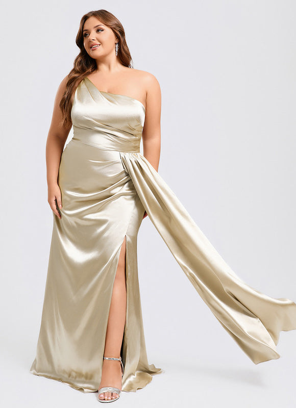 Robe Demoiselle D'Honneur Satinée Asymétrique Bleue - gallery 8