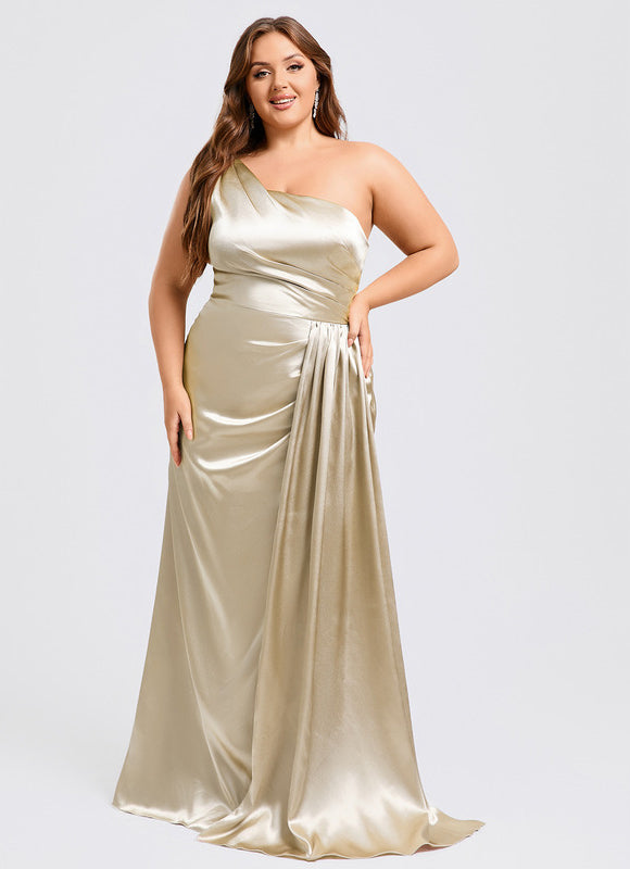 Robe Demoiselle D'Honneur Satinée Asymétrique Bleue - gallery 7