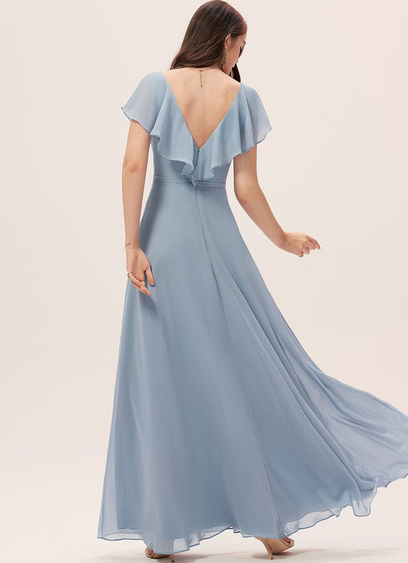 Robe Demoiselle D'Honneur Mousseline Beige - gallery 1