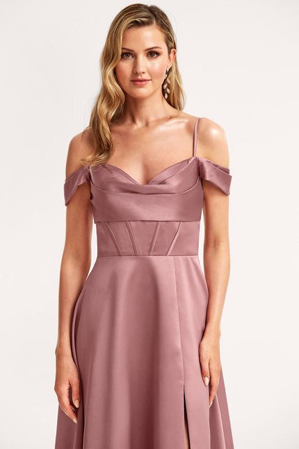 Robe Demoiselle D'Honneur Satinée Mauve - gallery 3